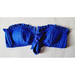 Vintage Betsy Johnson Royal Blue Bikini Top Bandeau SMALL Swimsuit Ruffle